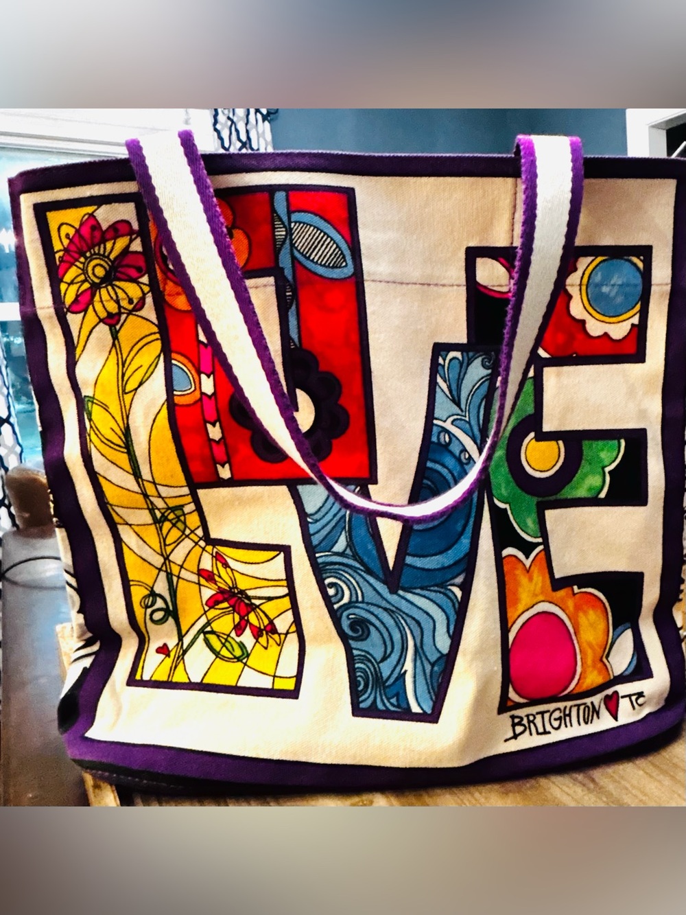 Brighton Canvas Love Groove Tote with Bold 'LOVE' and heart Graphics